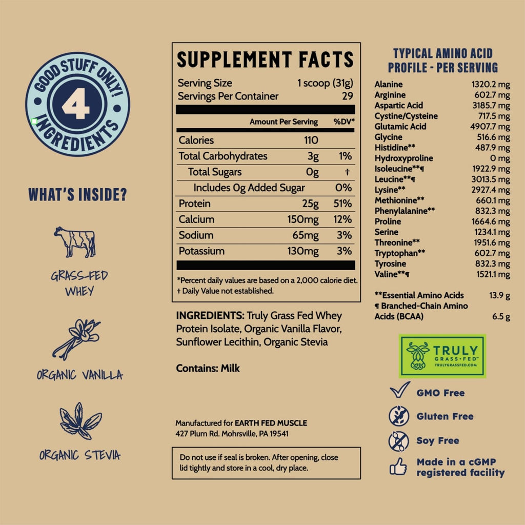 Whey Isolate by Earth Fed Muscle Irish GrassFed - 25g Protein

