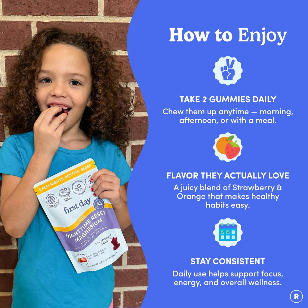 First Day Kids Magnesium Gummies | Bedtime Calm No Melatonin

