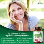 Zazzee USDA Organic Cranberry Extract 25:1, 500 mg Capsule


