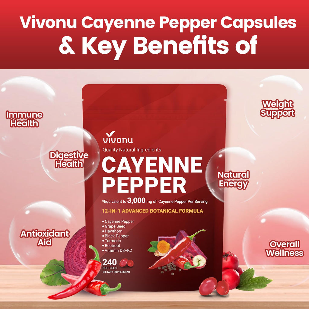 VivoNu Cayenne Pepper Gel Capsules for Daily Wellness

