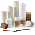 Disposable Paper Cups with Lids, Sleeves & Stirrers

