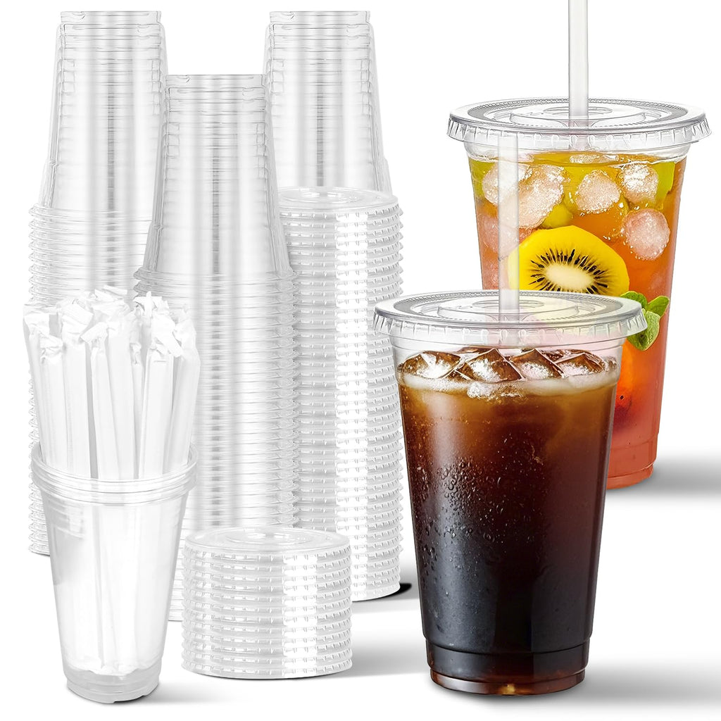 Charmount Clear Plastic Cups with Lids & Straws | To-Go Cups

