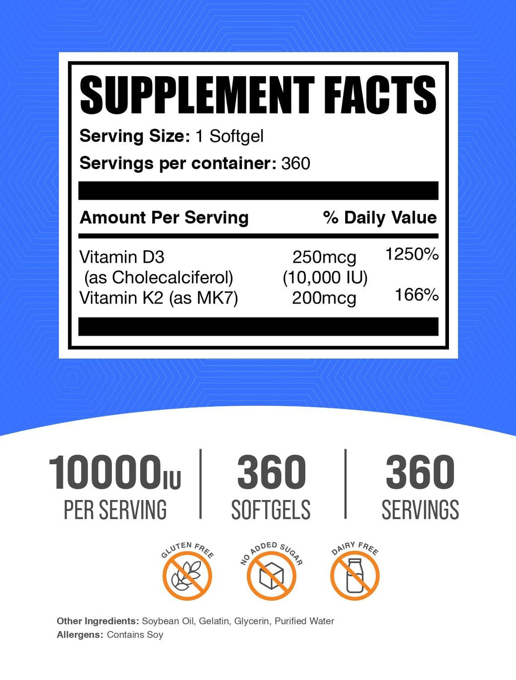 BulkSupplements Vitamin D3 + K2 Softgels for Immune Support

