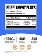 BulkSupplements Vitamin D3 + K2 Softgels for Immune Support

