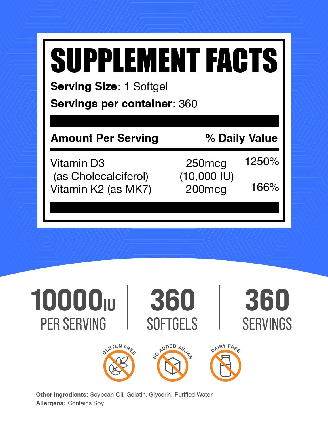 BulkSupplements Vitamin D3 + K2 Softgels for Immune Support

