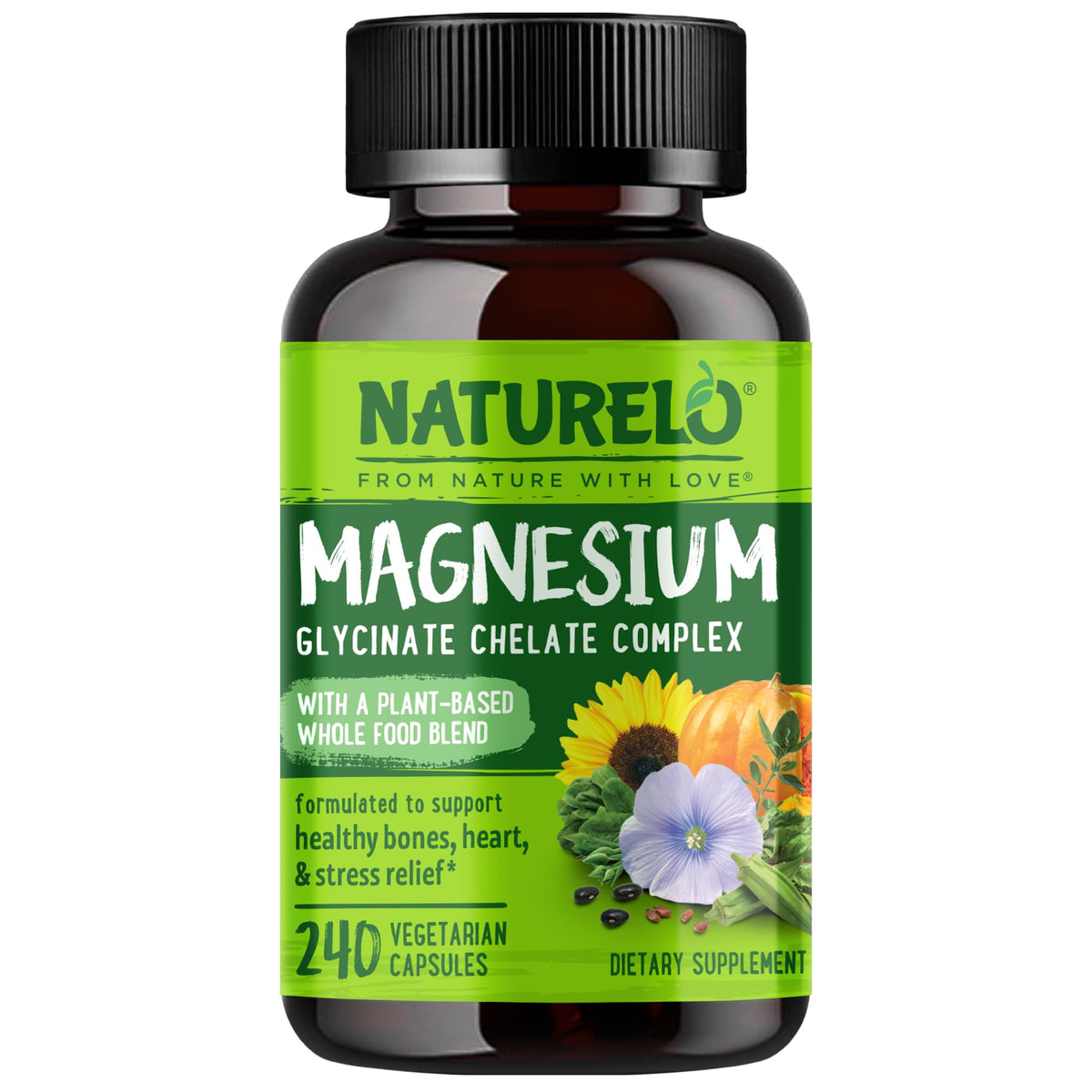 Naturelo Magnesium Glycinate Chelate Complex - 200 mg Magnesium Supplement