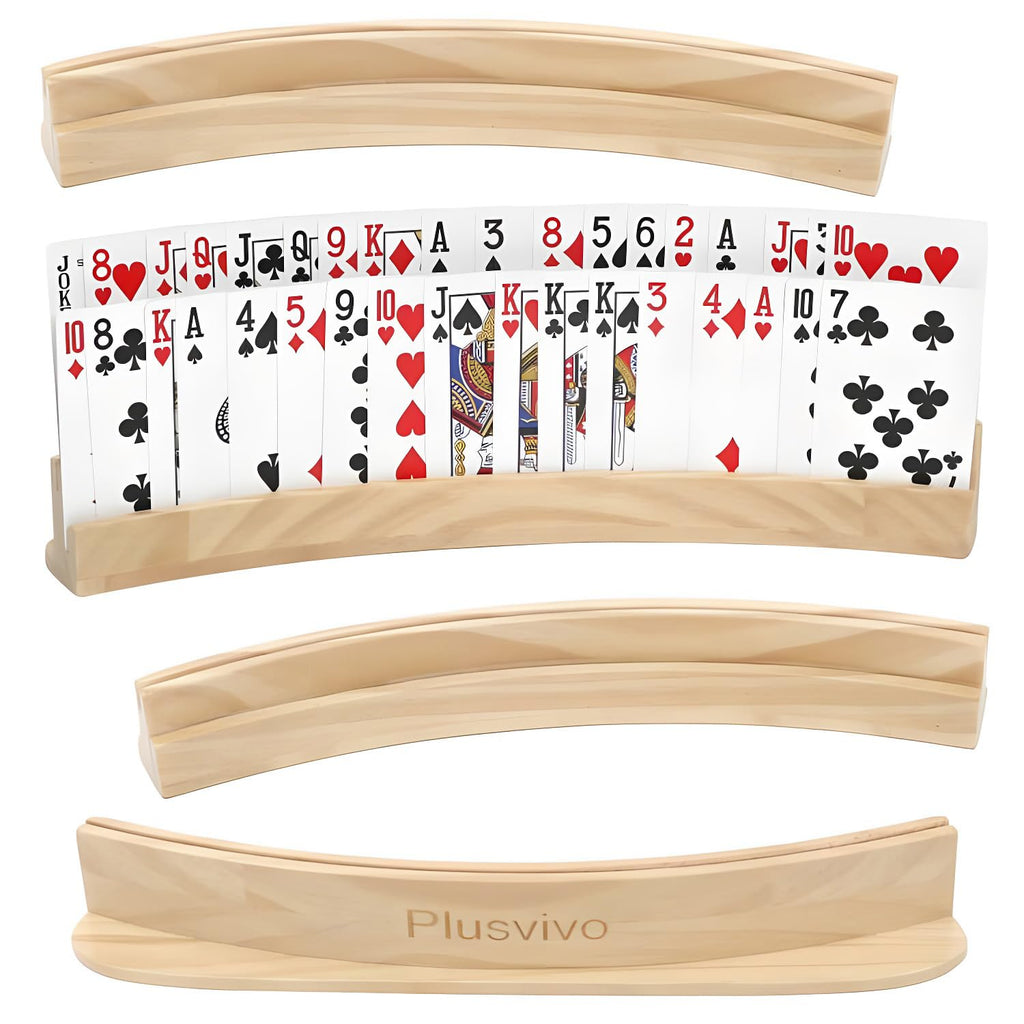 Plusvivo Solid Wood Curved Card Holders for Playing Cards


