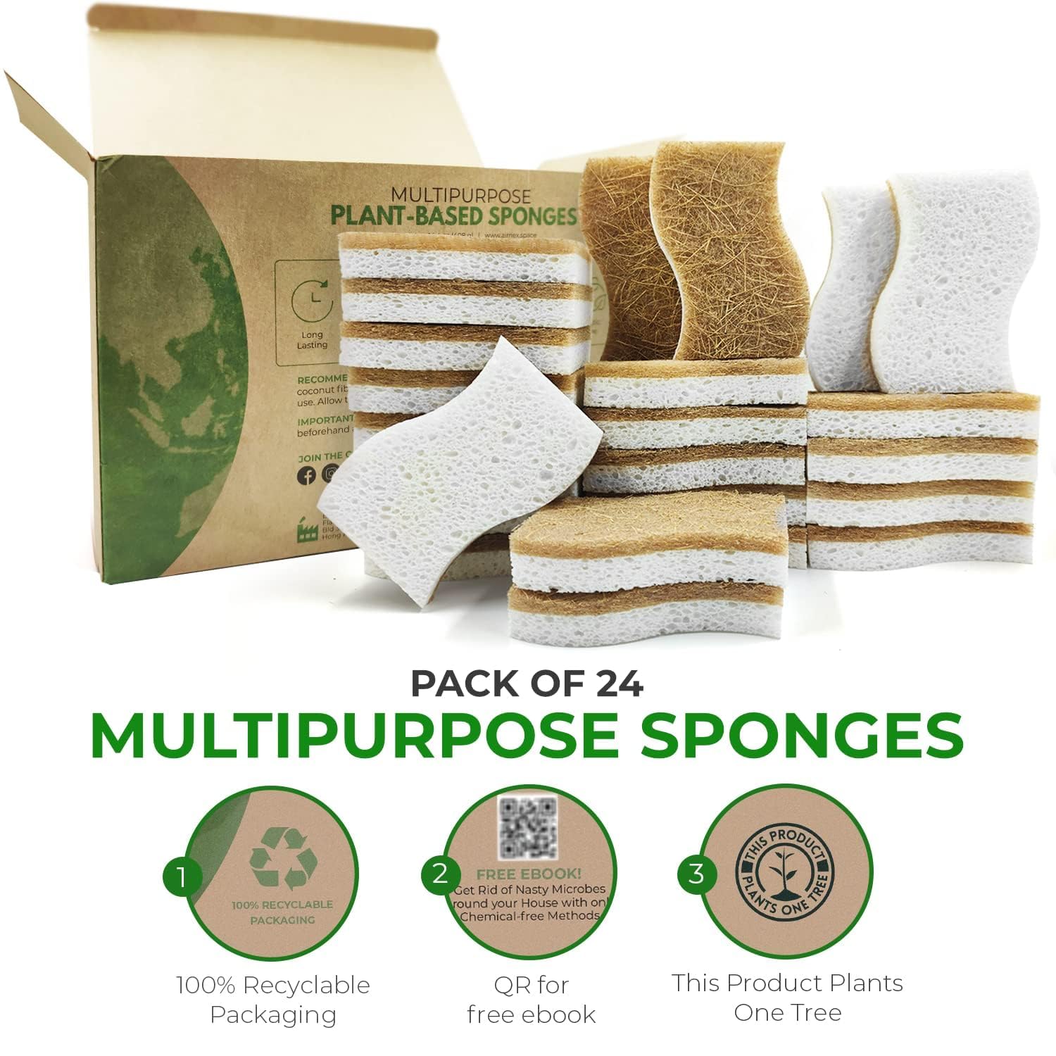 AIRNEX Natural Kitchen Sponges - Biodegradable Cellulose

