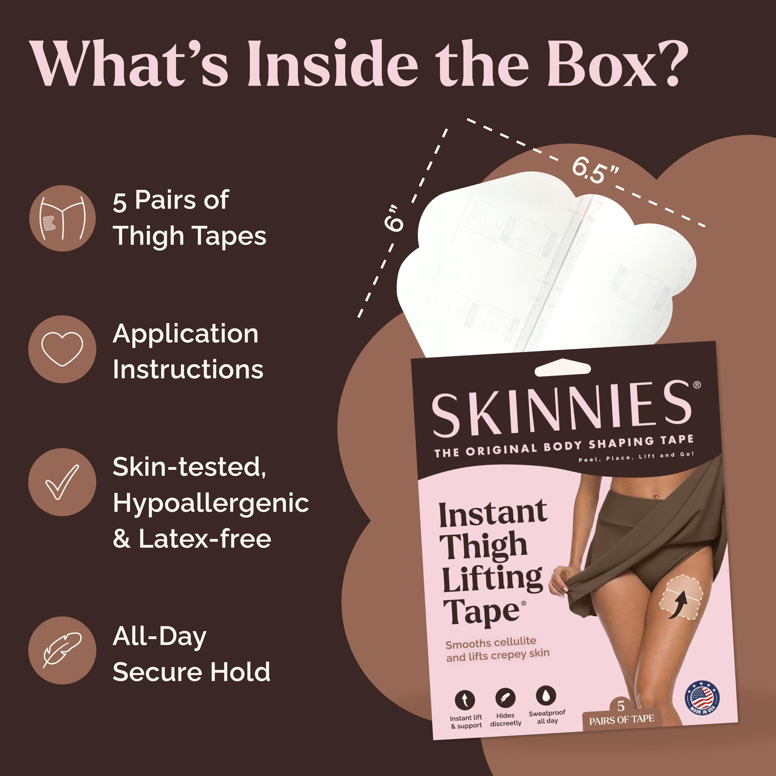 Skinnies Instant Thigh Lift Tape | Clear Sweatproof Adhesive

