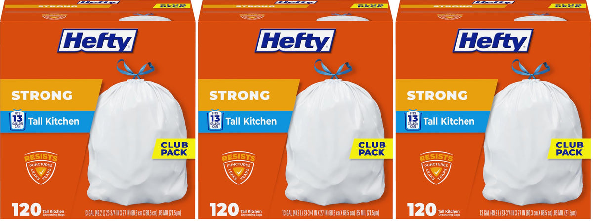 Hefty Strong White 13 Gallon Trash Bags with Drawstrings Unscented