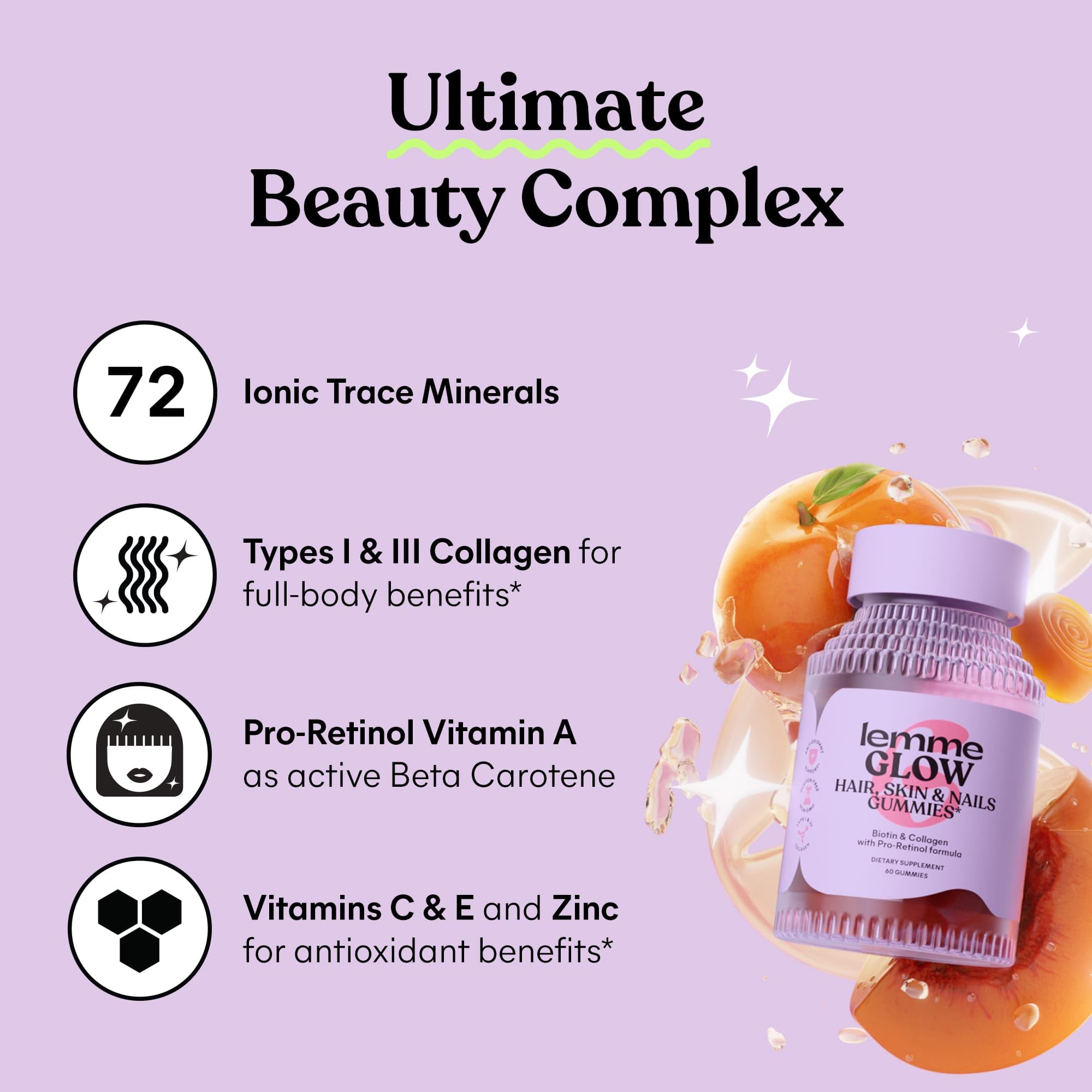 Lemme Glow Collagen Gummies for Hair, Nails & Skin

