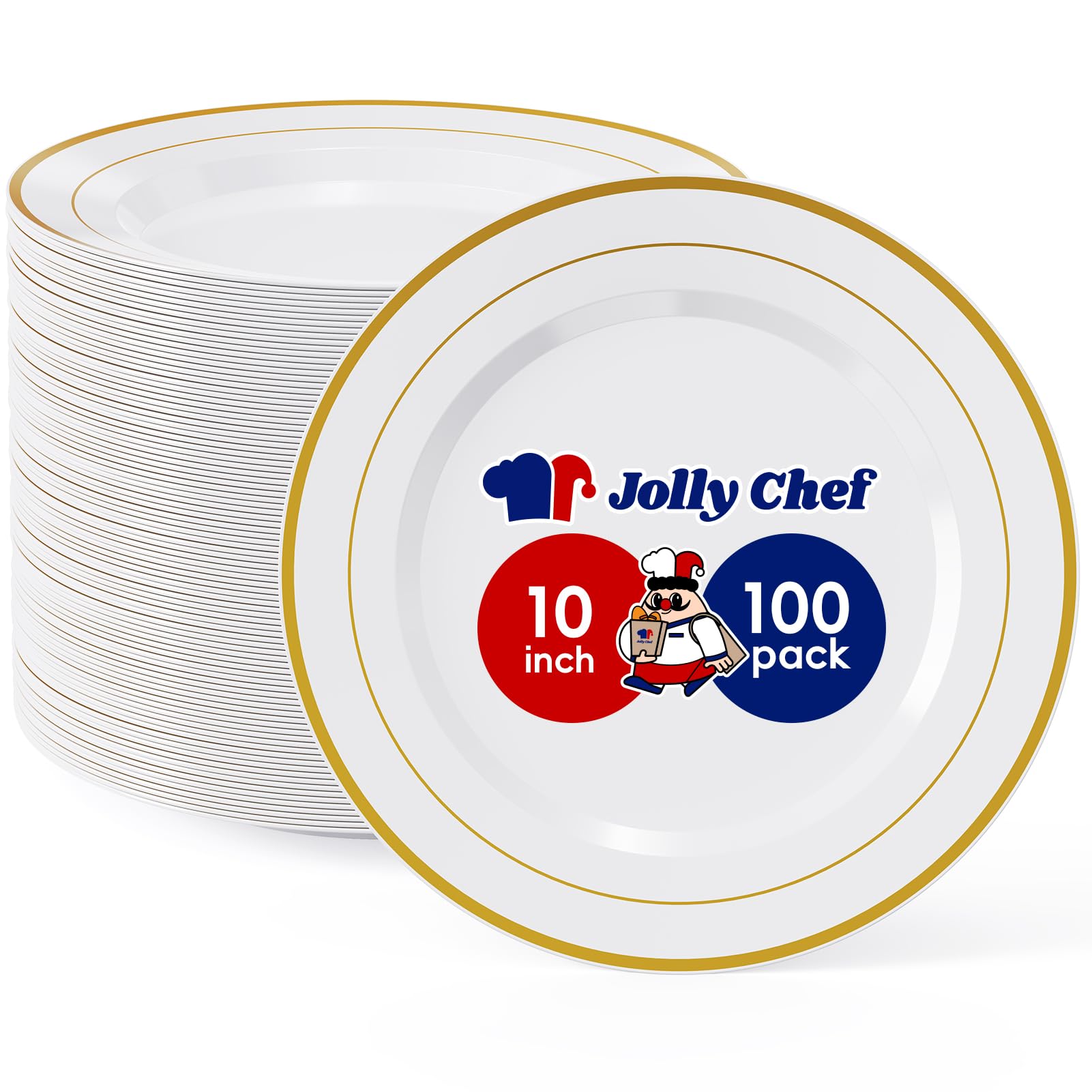 JOLLY CHEF Disposable Plastic Plates – 10 Inch

