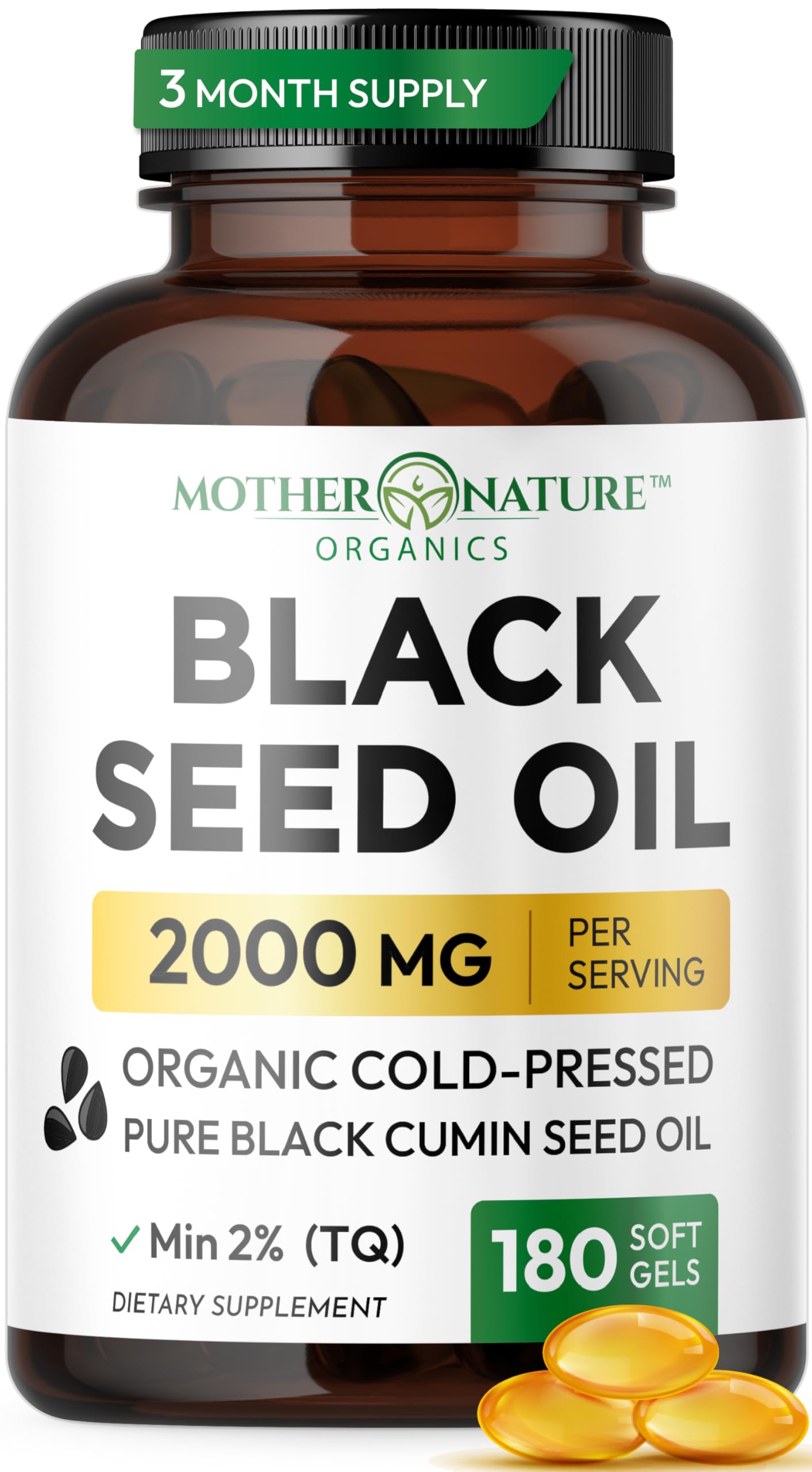 Black Seed Oil Capsules 1000mg Organic Cold Pressed Black Cumin High TQ Immune & Joint Support