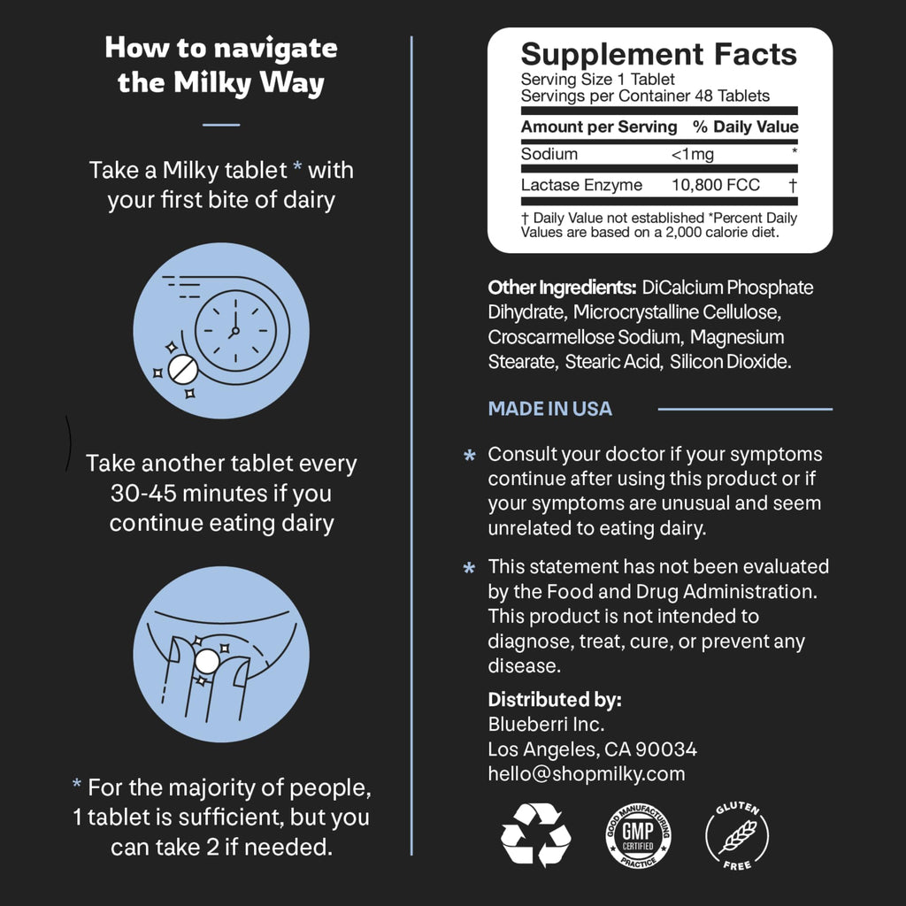 Milky Lactase Enzyme Pills for Lactose Intolerance Relief

