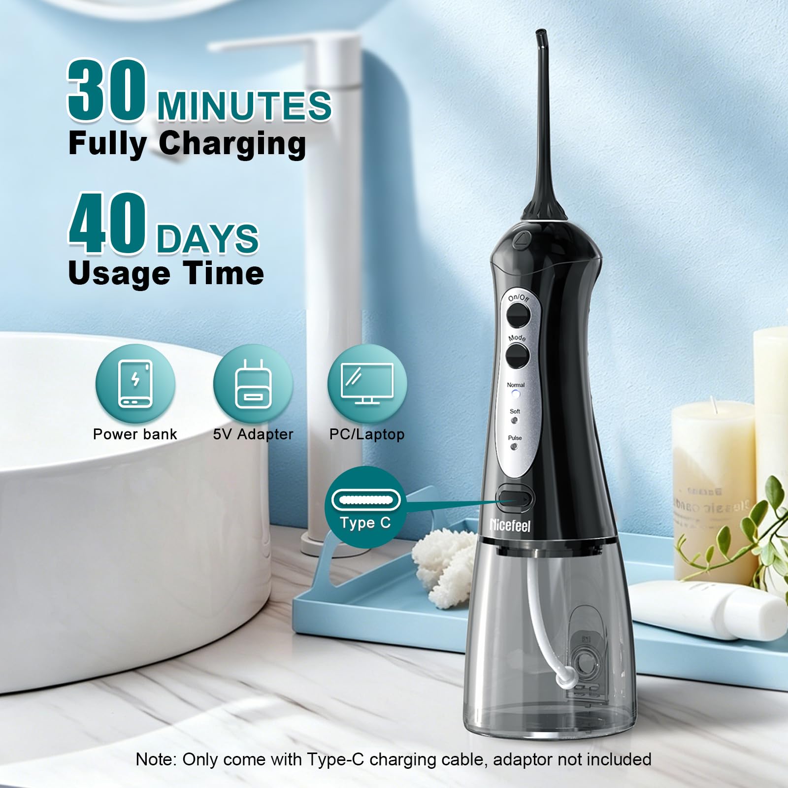 Nicefeel Cordless Water Flosser for Teeth & Braces

