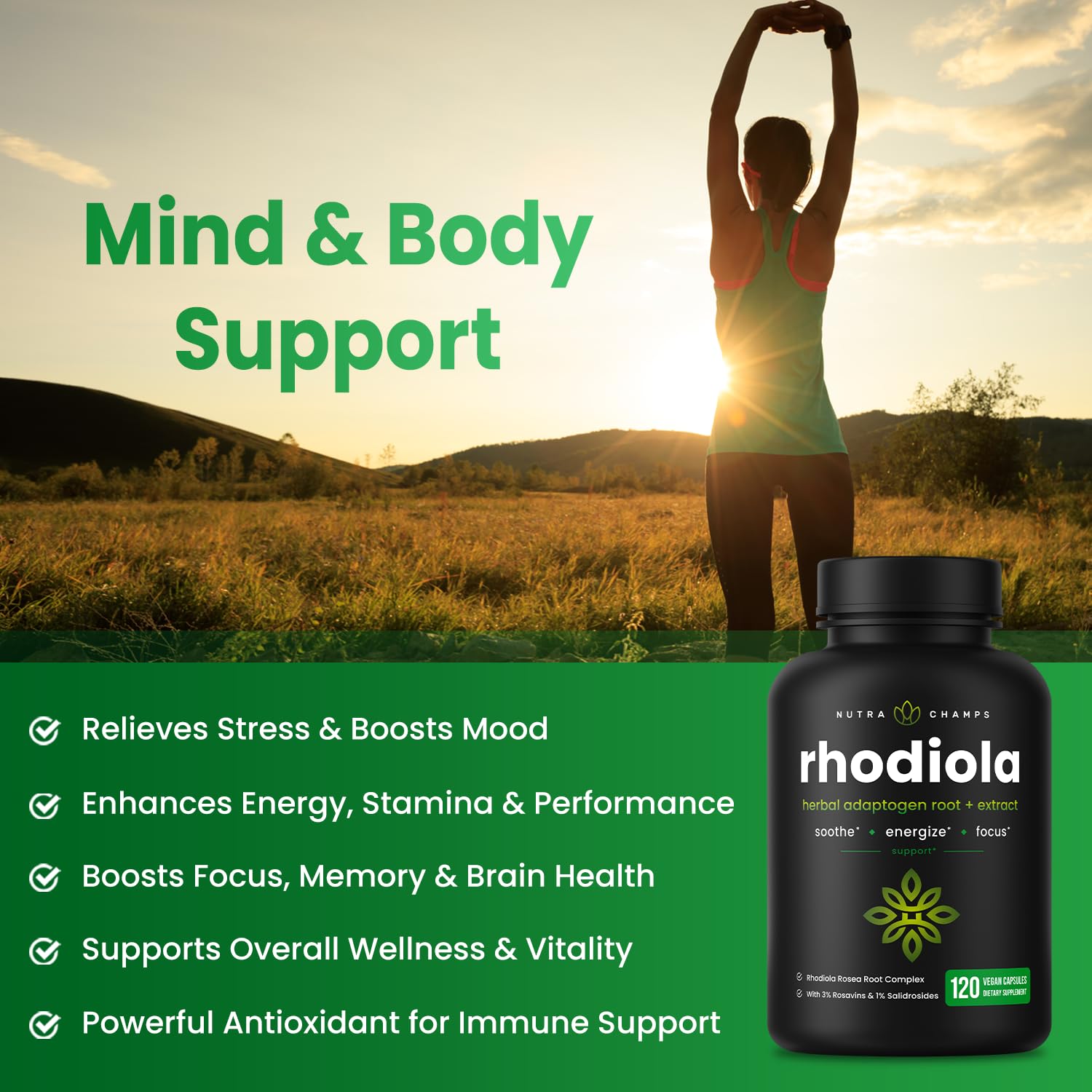 Rhodiola Rosea Supplement | NutraChamps Energy & Focus

