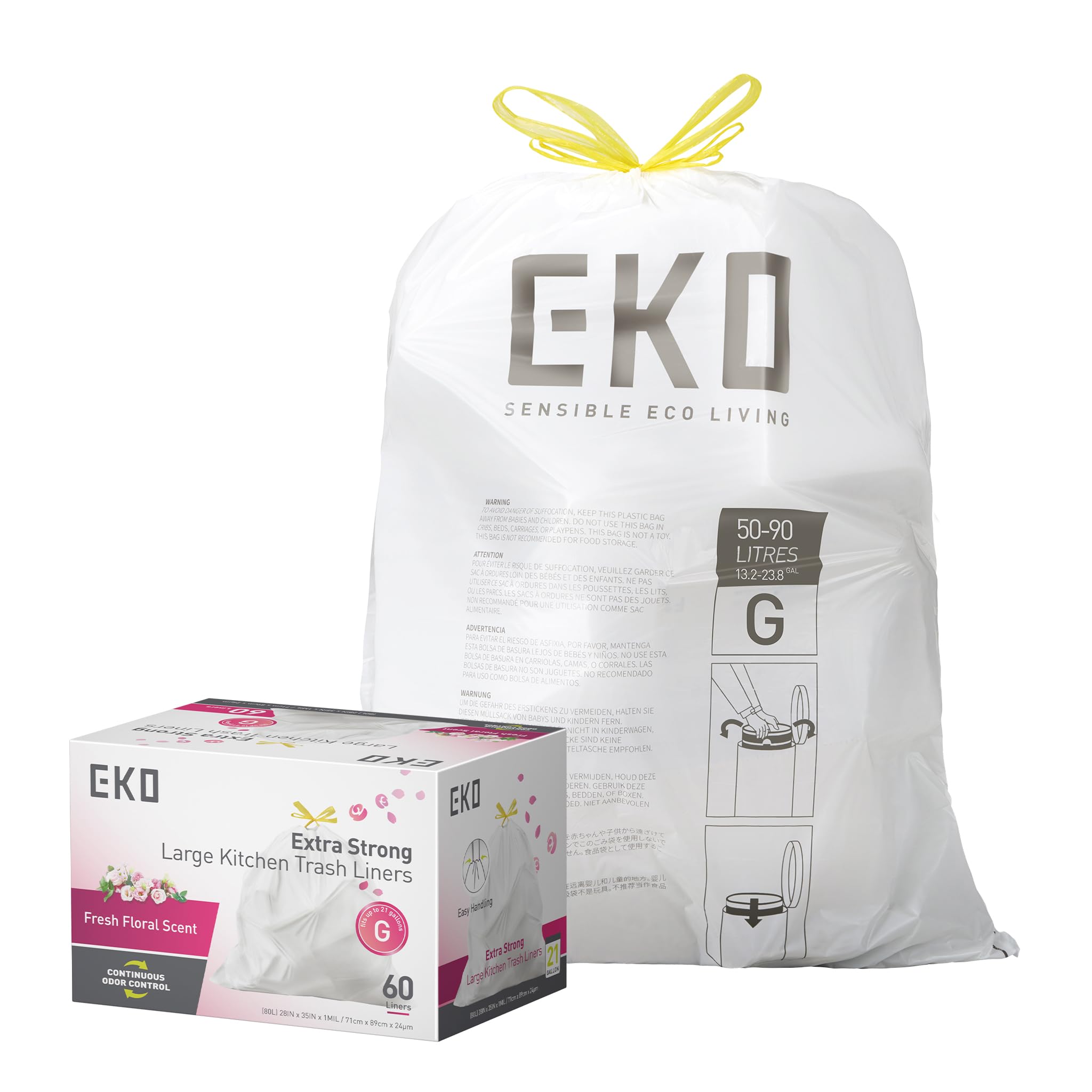 EKO Drawstring Trash Bags for Kitchen & Home
