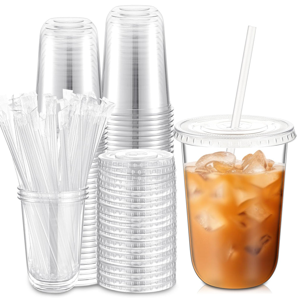 Ziliny PET Cups with Lids and Straws for Cold Drinks

