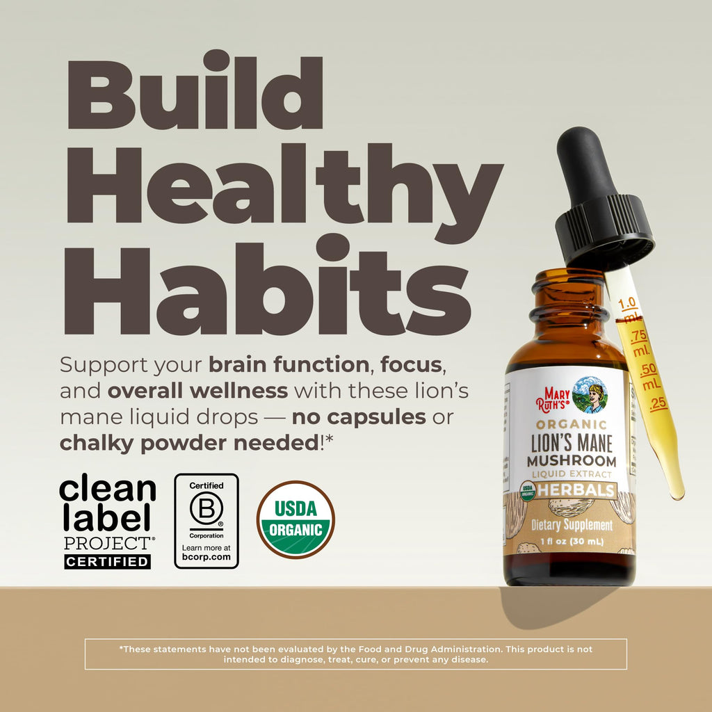 MaryRuth's Lions Mane Mushroom Liquid Drops for Brain Health

