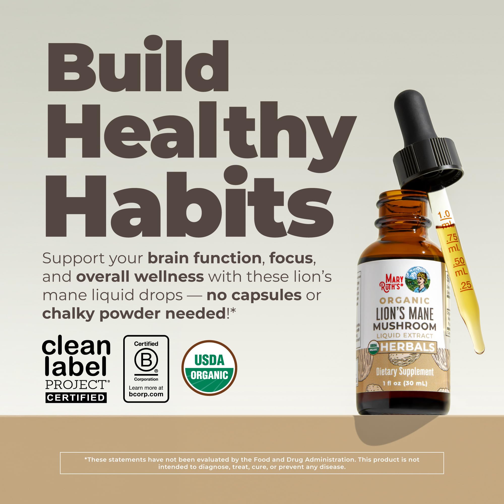 MaryRuth's Lions Mane Mushroom Liquid Drops for Brain Health


