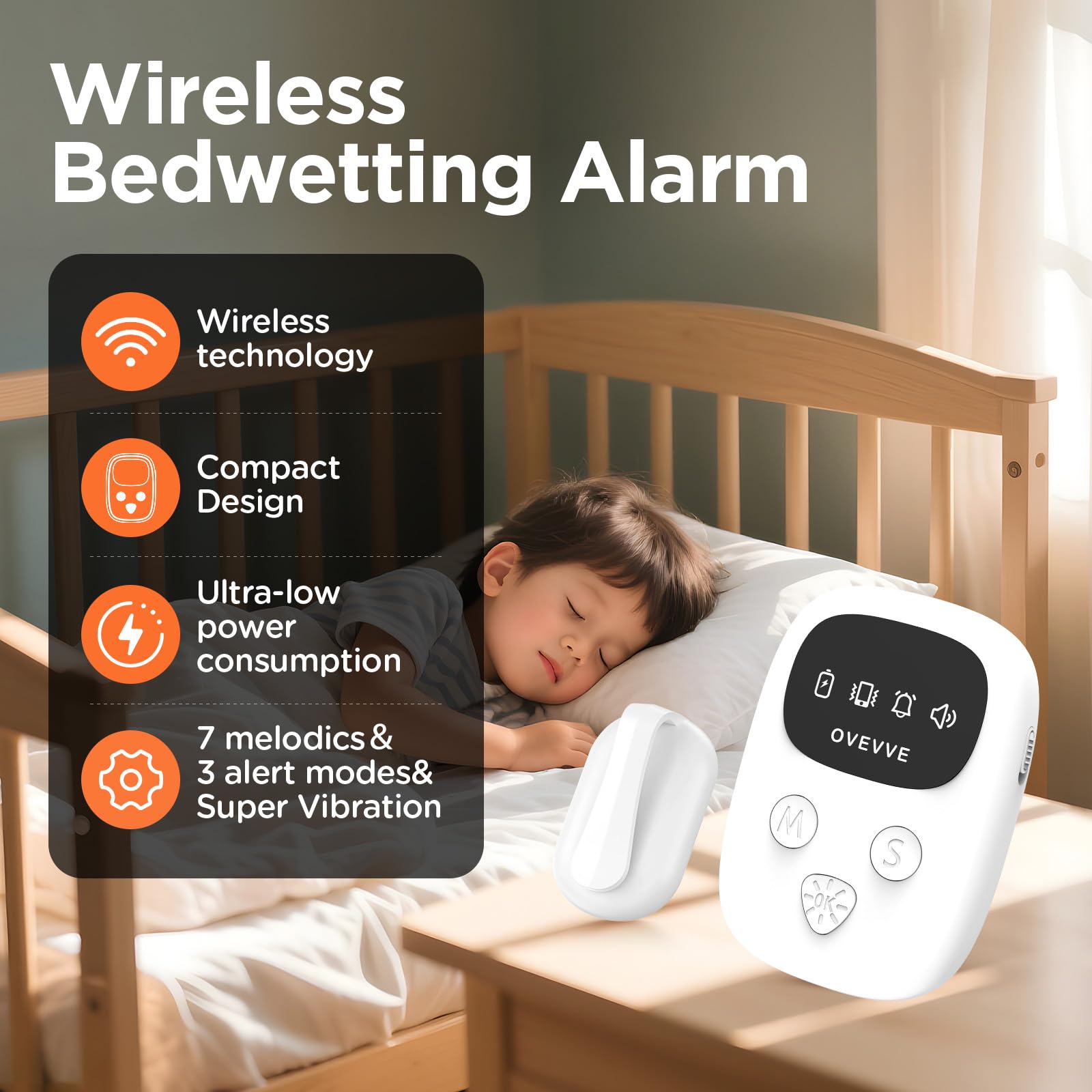 Wireless Bedwetting Alarm for Kids - 7 Melodies

