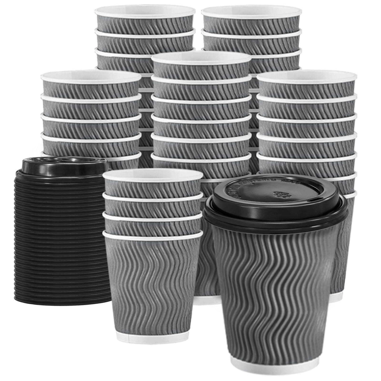 Clawsoff Disposable Coffee Cups with Lids – Insulated Ripple Wall To-Go