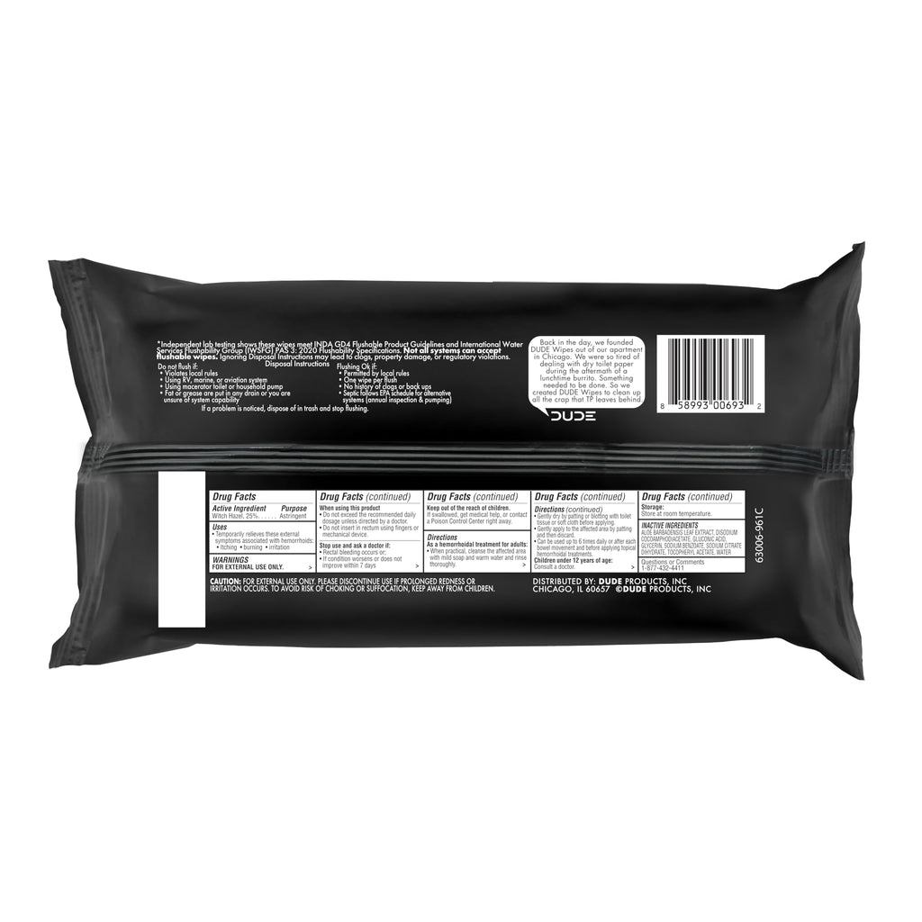 DUDE Wipes Medicated Witch Hazel Flushable Wipes

