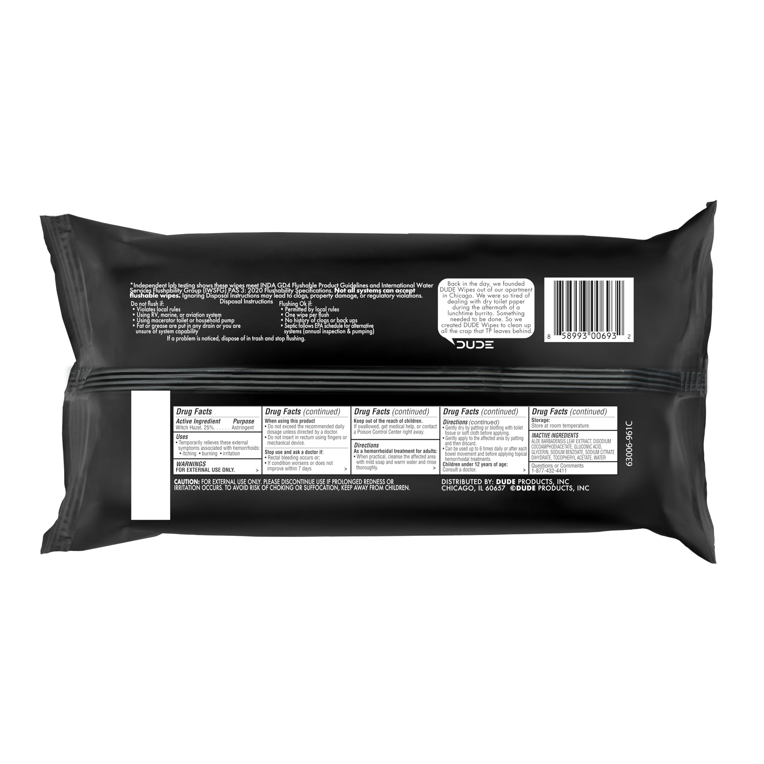 DUDE Wipes Medicated Witch Hazel Flushable Wipes

