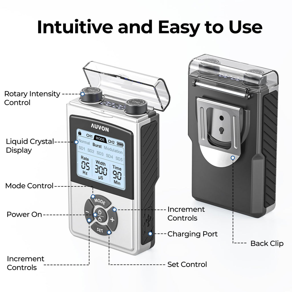 AUVON TENS Unit Rechargeable Pain Relief | 8 Modes

