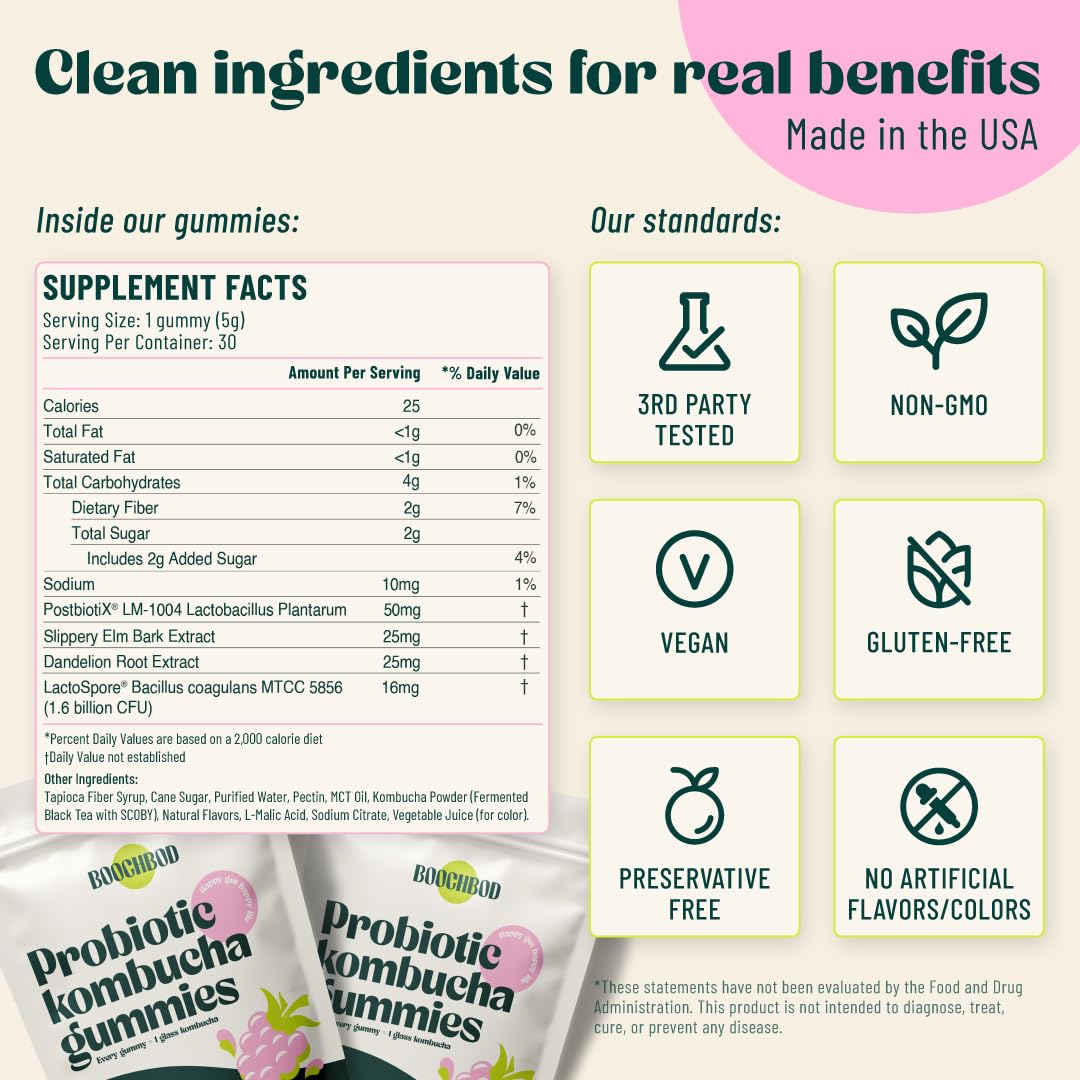 BoochBod Probiotic Kombucha Gummies for Gut Health

