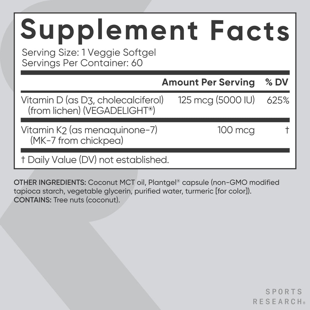 Sports Research Vitamin D3 + K2 with Coconut Oil - Vegan

