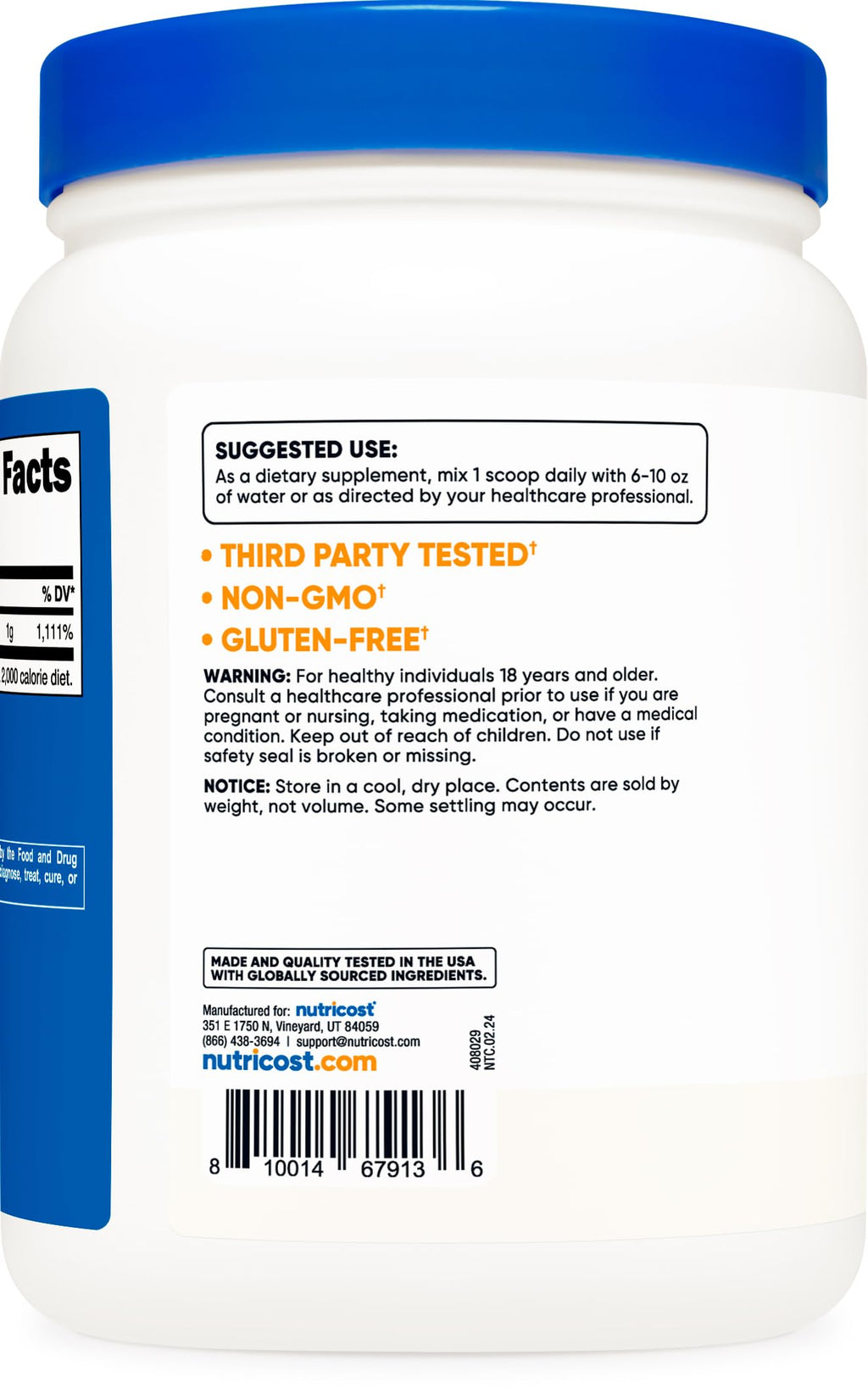 Nutricost Ascorbic Acid Powder Vitamin C Gluten Free Non-GMO


