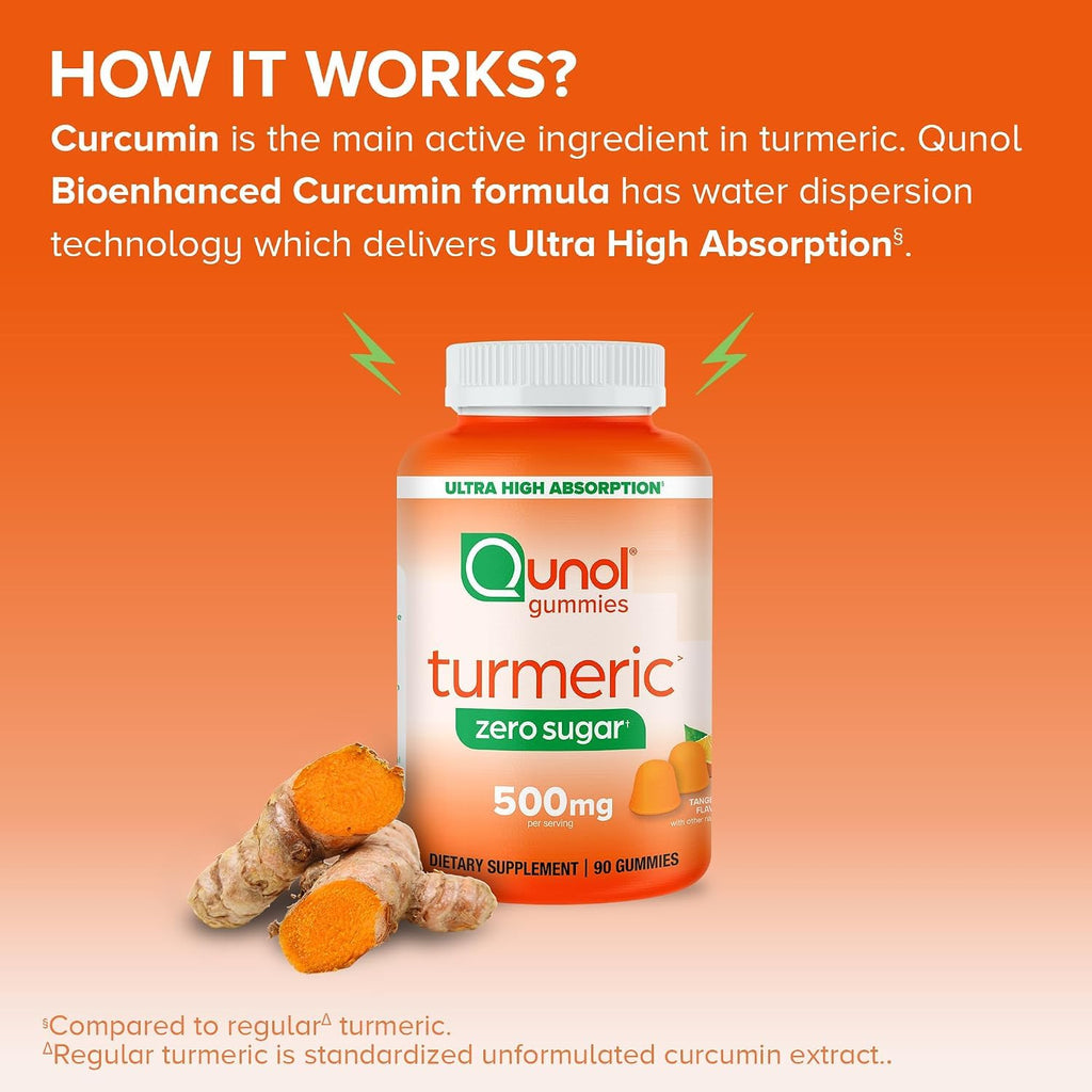Qunol Zero Sugar Turmeric Gummies Curcumin | Joint Support

