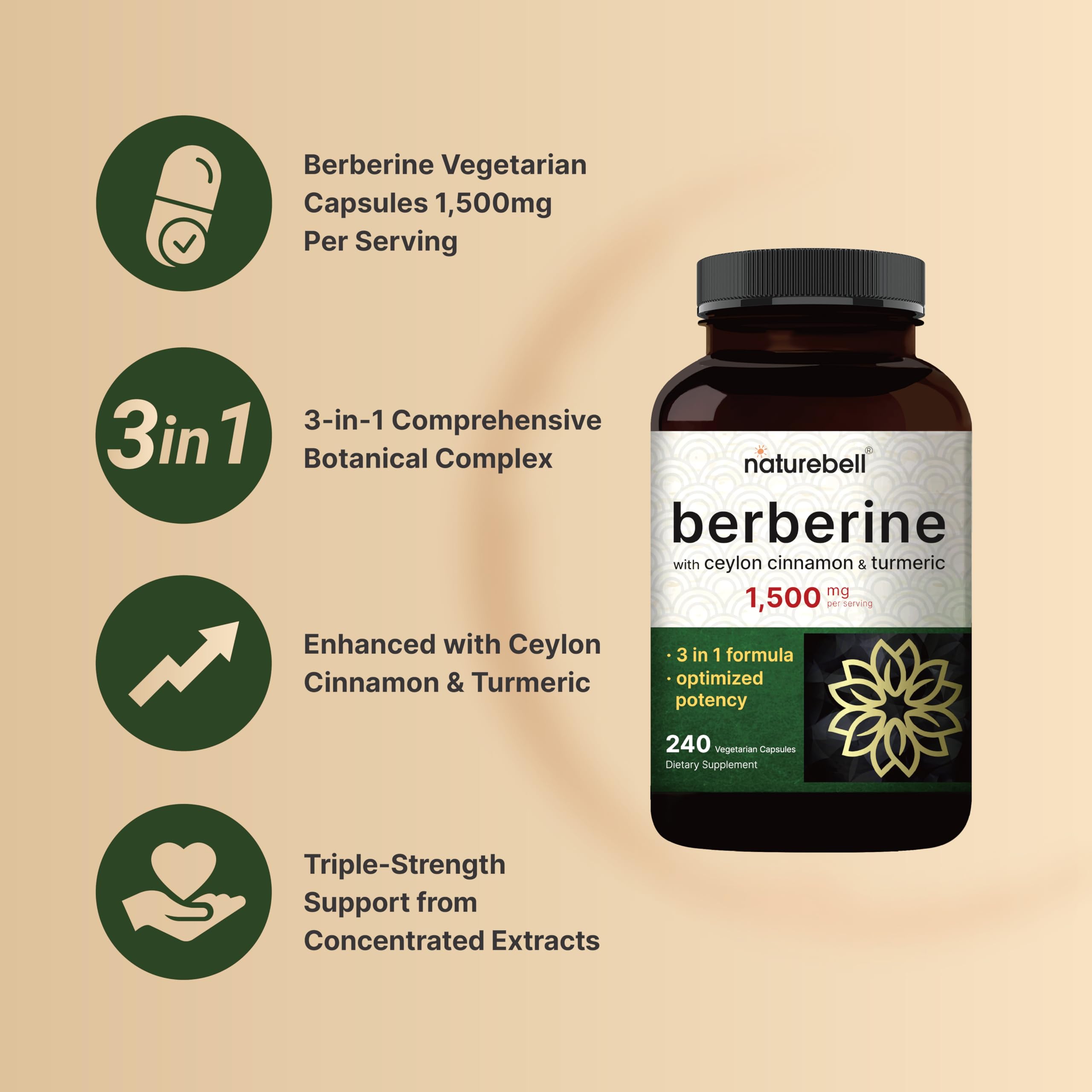 NatureBell Berberine Supplement with Cinnamon & Turmeric

