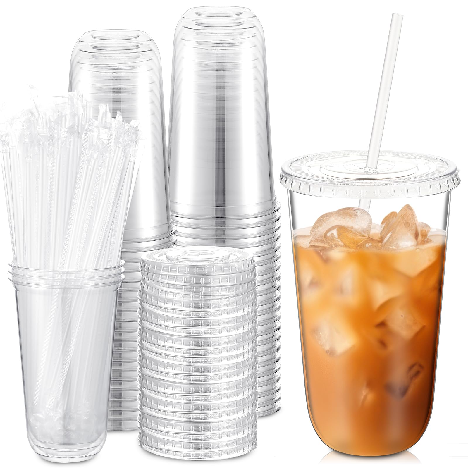 Ziliny PET Cups with Lids and Straws – Disposable Drink Cups