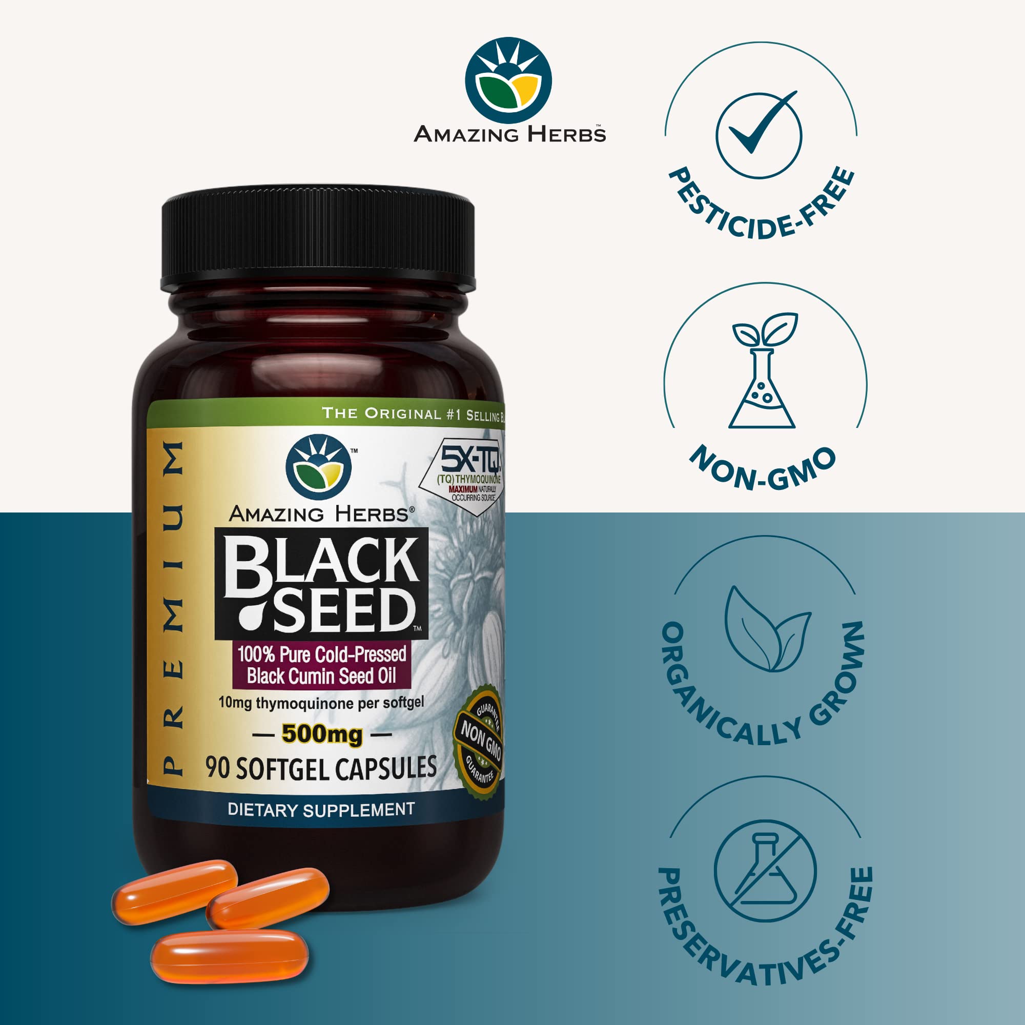Black Seed Oil Capsules by Amazing Herbs - Immune Support

