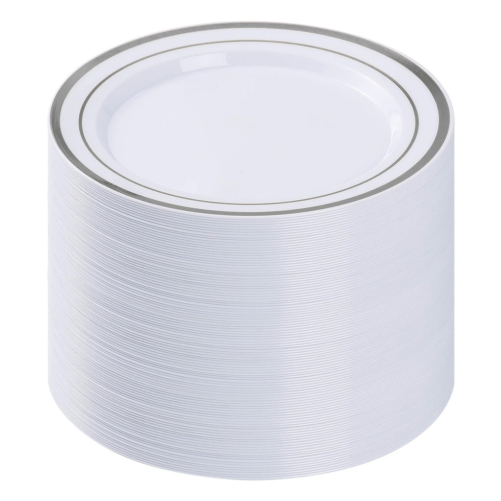 BESTVIP Disposable Plastic Plates with Rim

