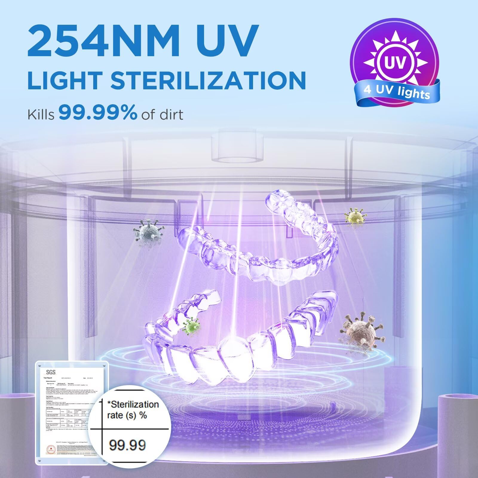 Dental Ultrasonic Retainer Cleaner Machine 45kHz 200 mL Tank

