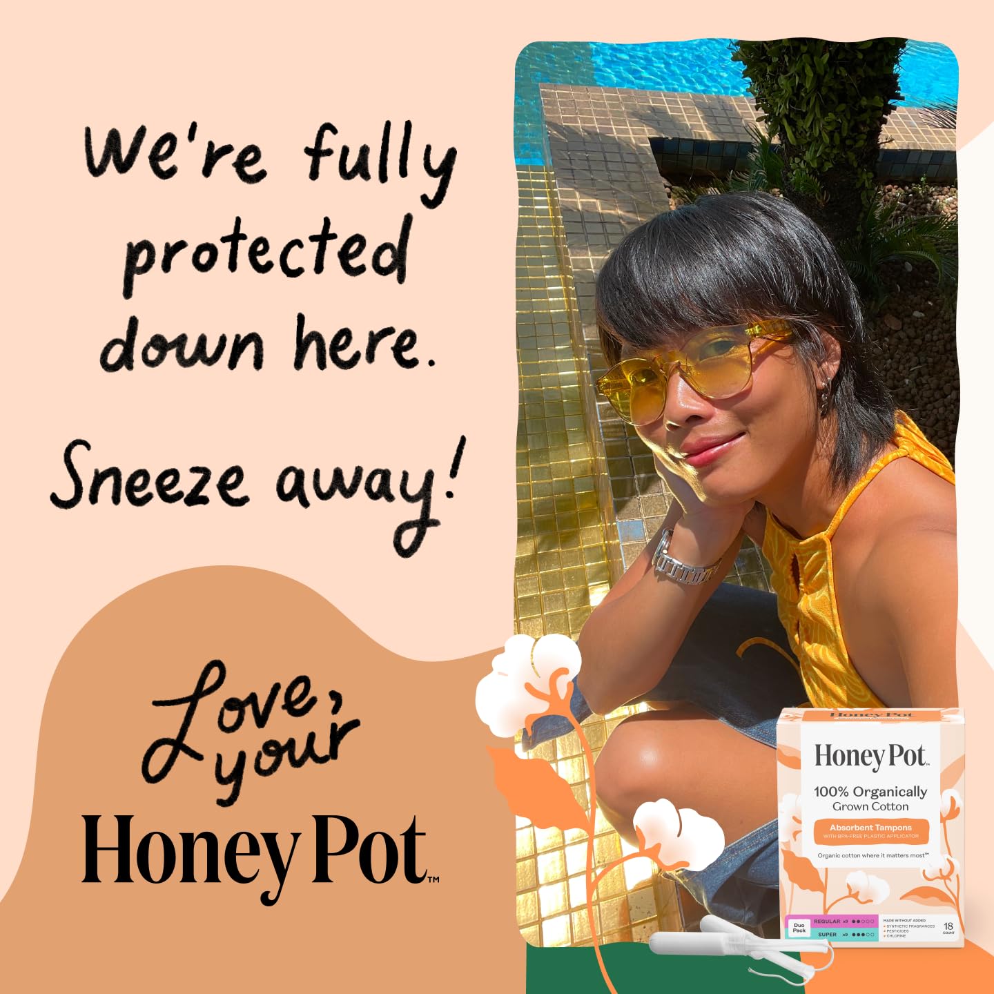 Honey Pot Organic Cotton Tampons with Bio Plastic Applicator

