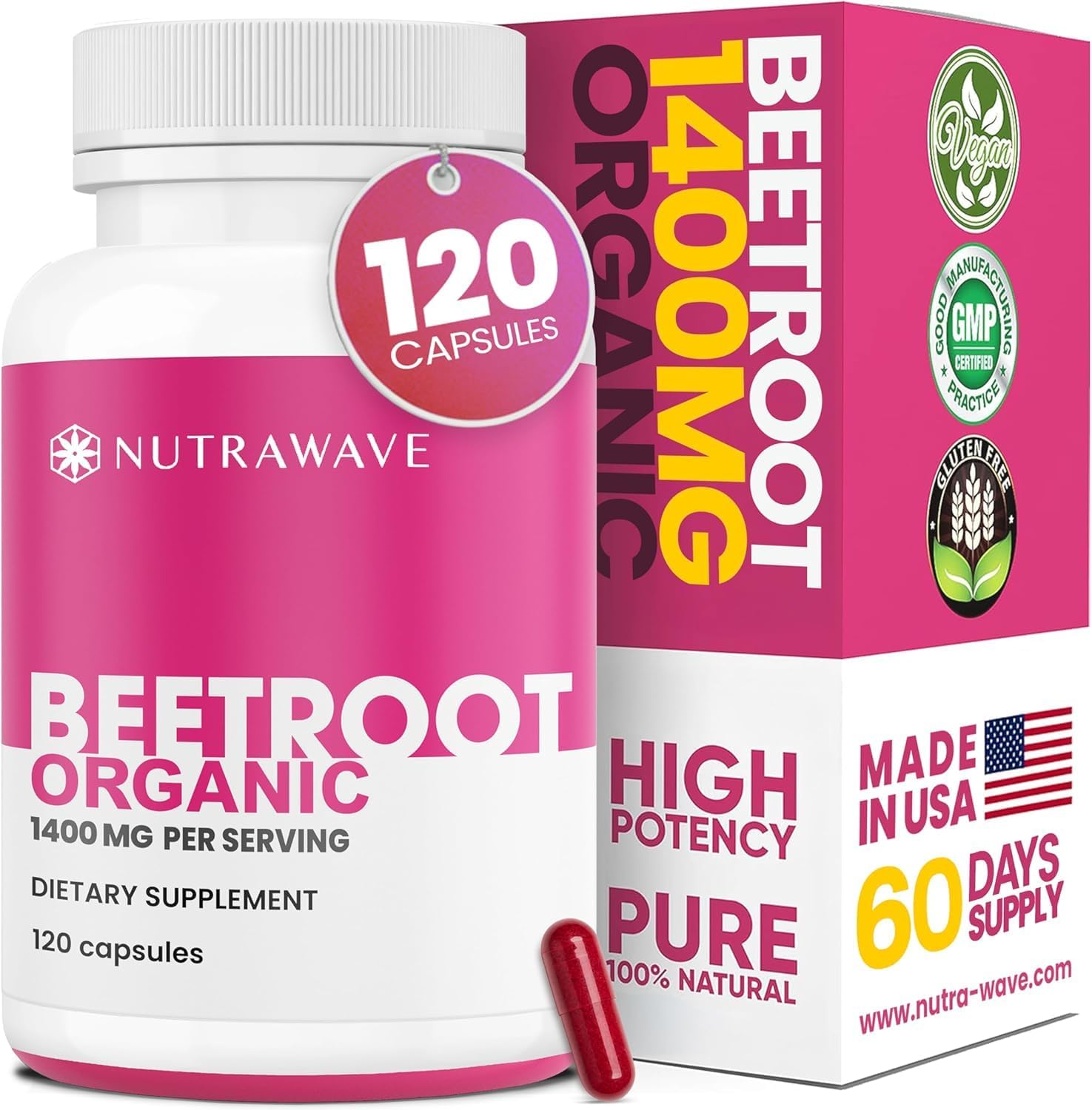 Nutra Wave Organic Beet Root Capsules Non-GMO Vegan


