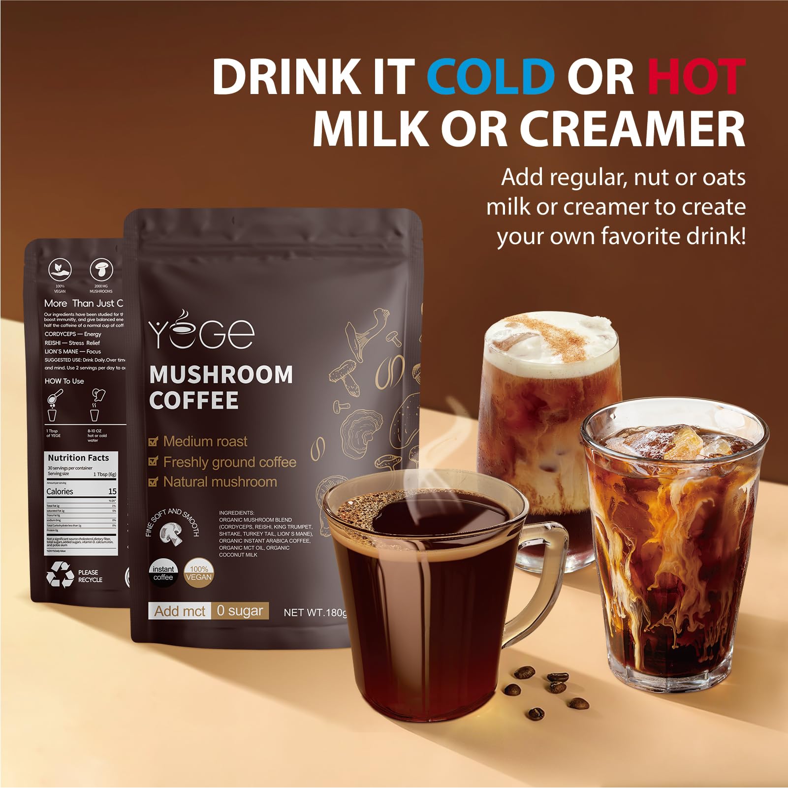 YEGE Mushroom Coffee Instant | Energy & Focus

