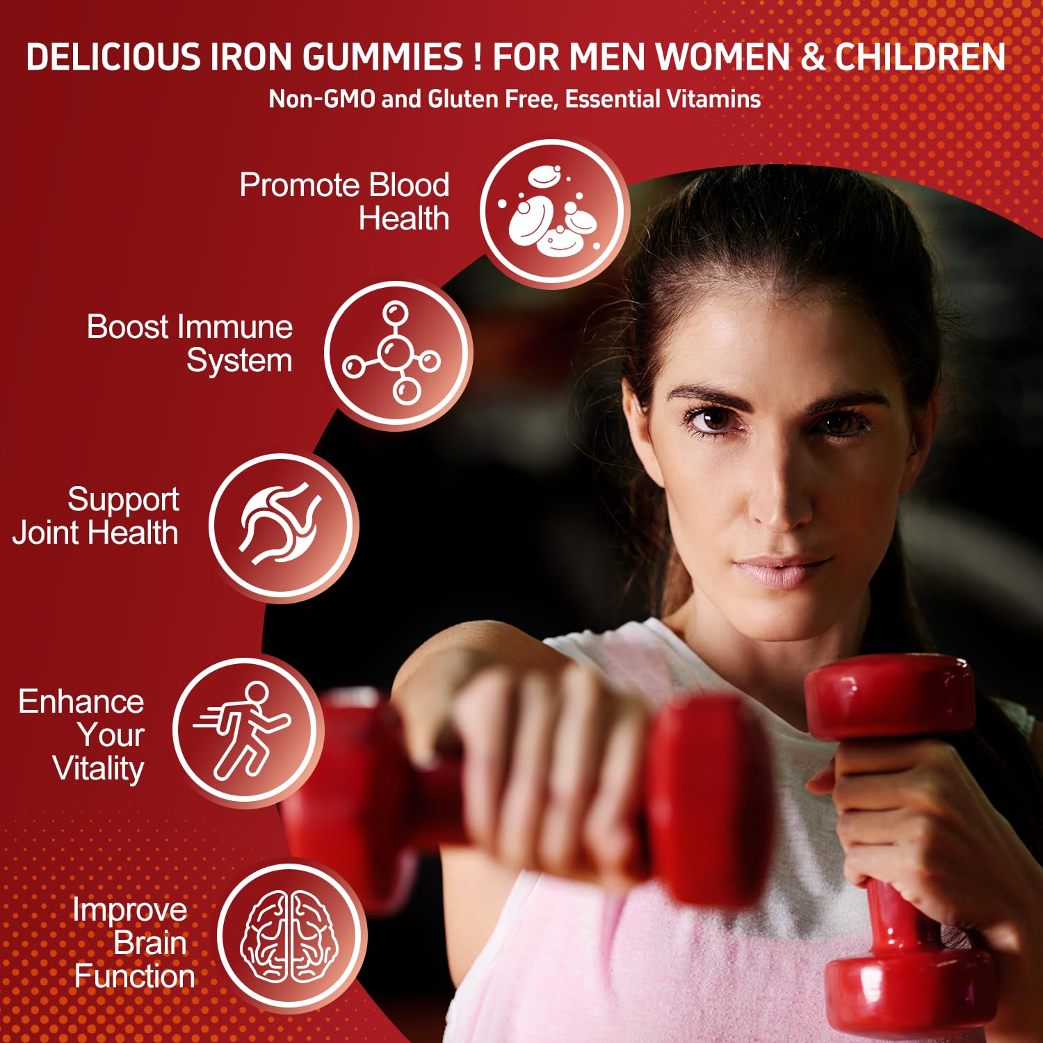 ZHPHK Iron Gummies – 65mg Iron with Folate, Gluten-Free


