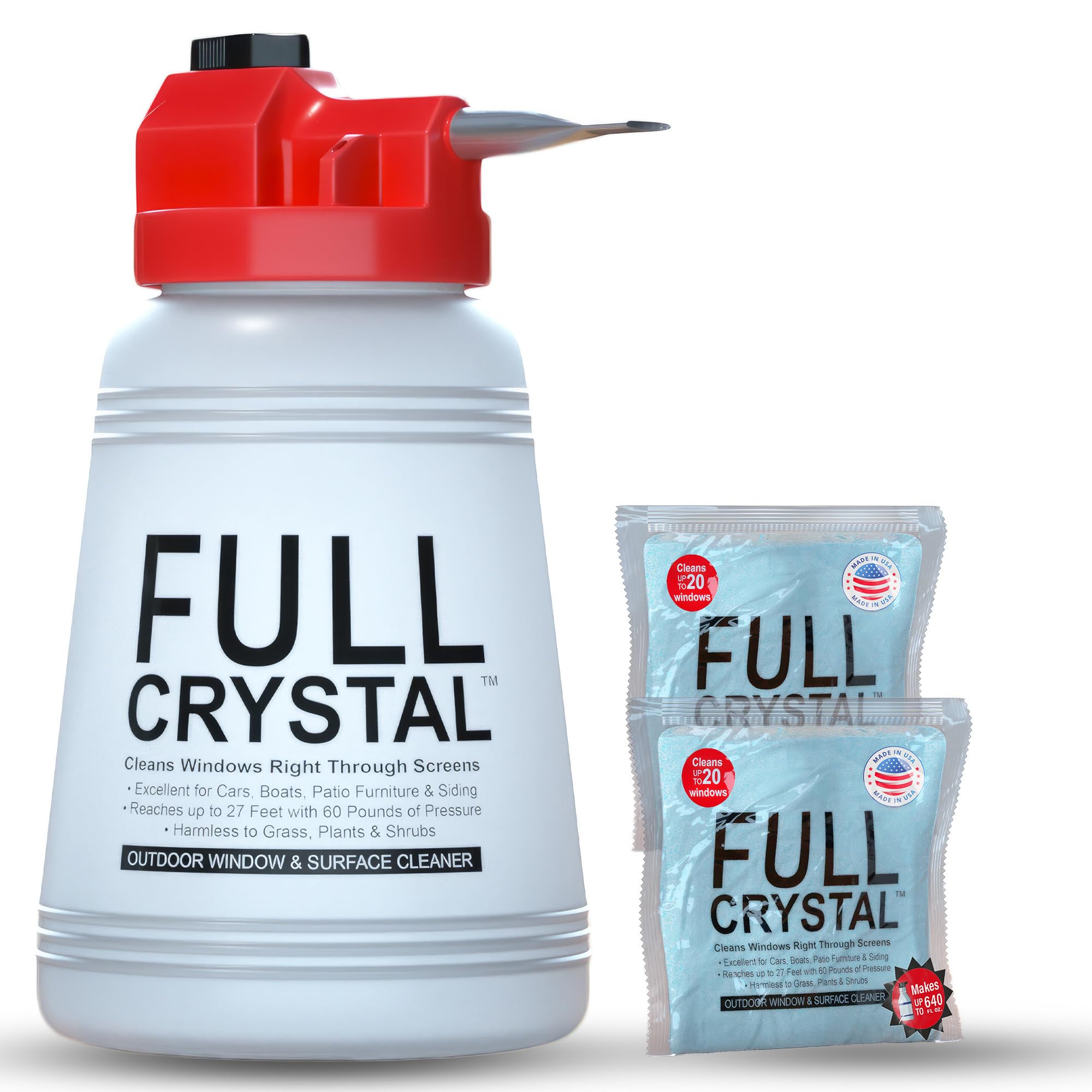Full Crystal Window Cleaning Kit – Glass Cleaner Concentrate with Long Reach