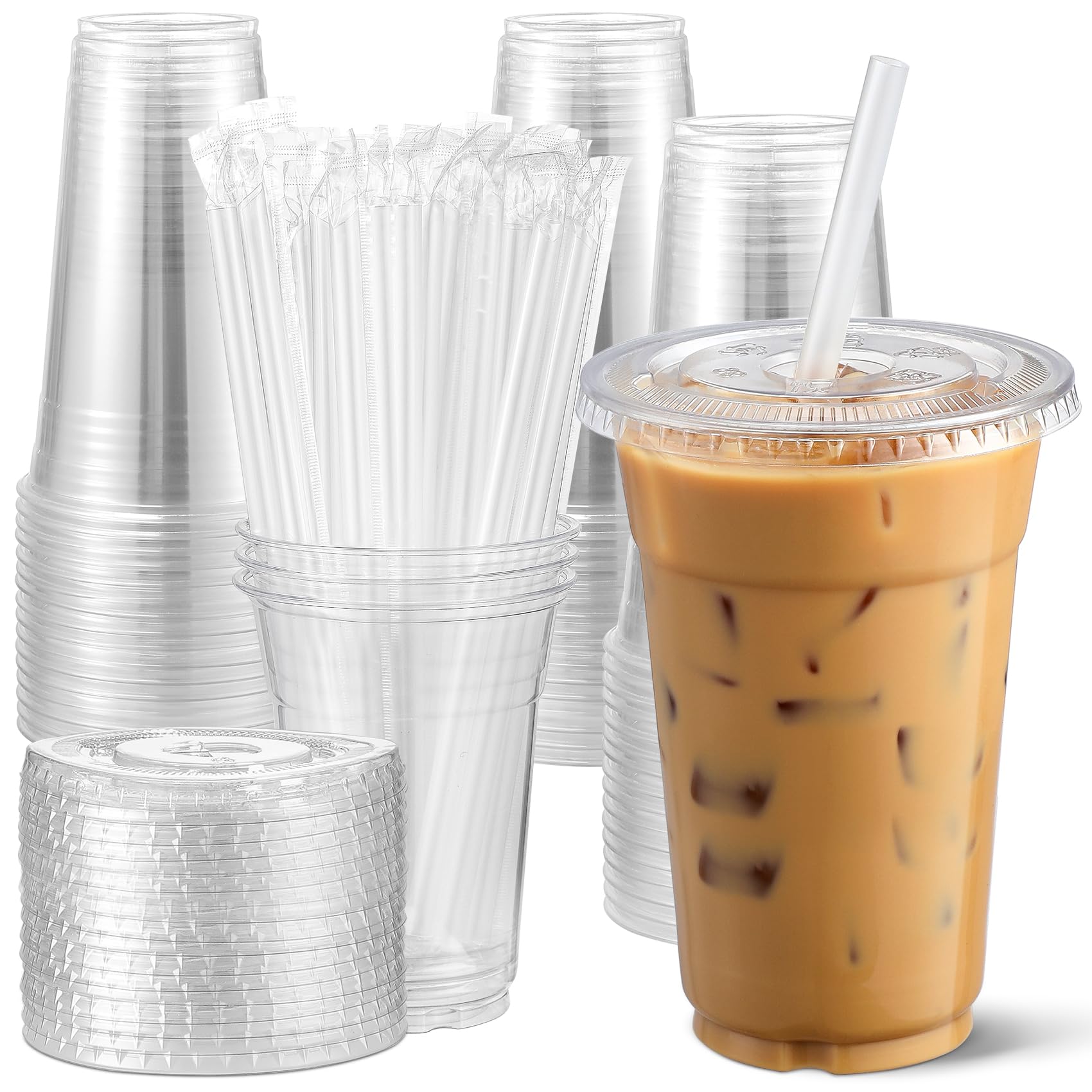 AOZITA Clear Plastic Cups with Lids and Straws