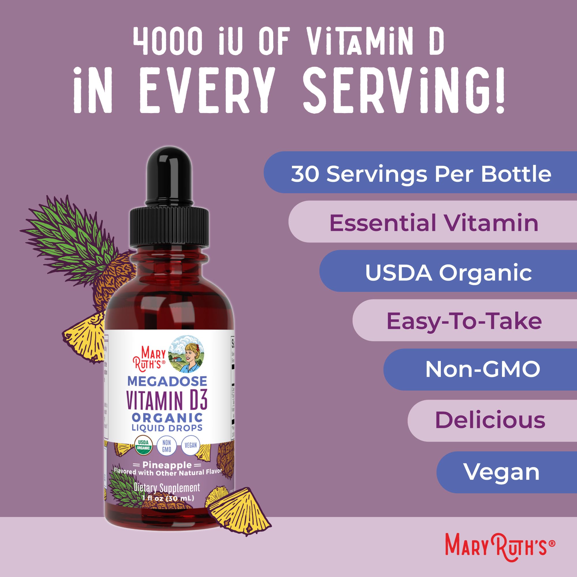MaryRuth's Vitamin D3 Liquid Drops Megadose - Vegan Non-GMO

