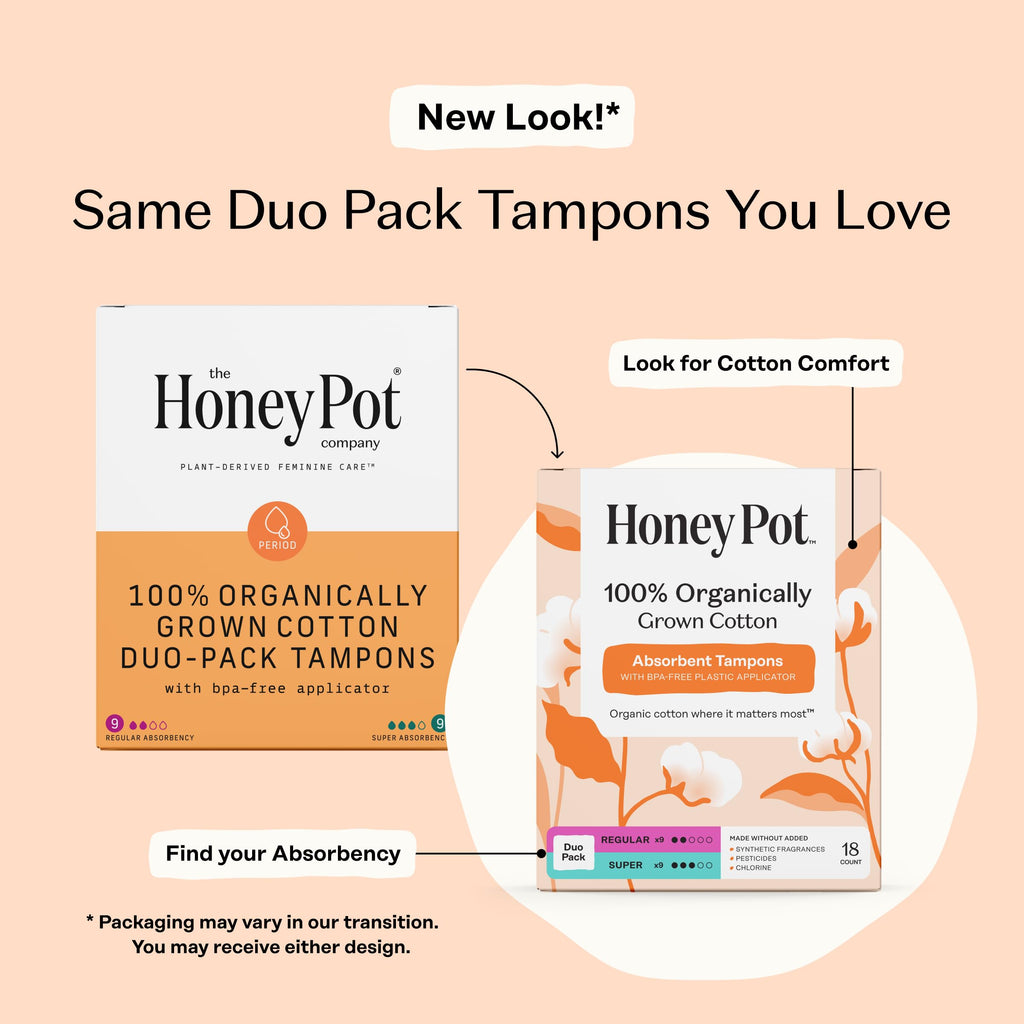 Honey Pot Organic Cotton Tampons with Bio Plastic Applicator


