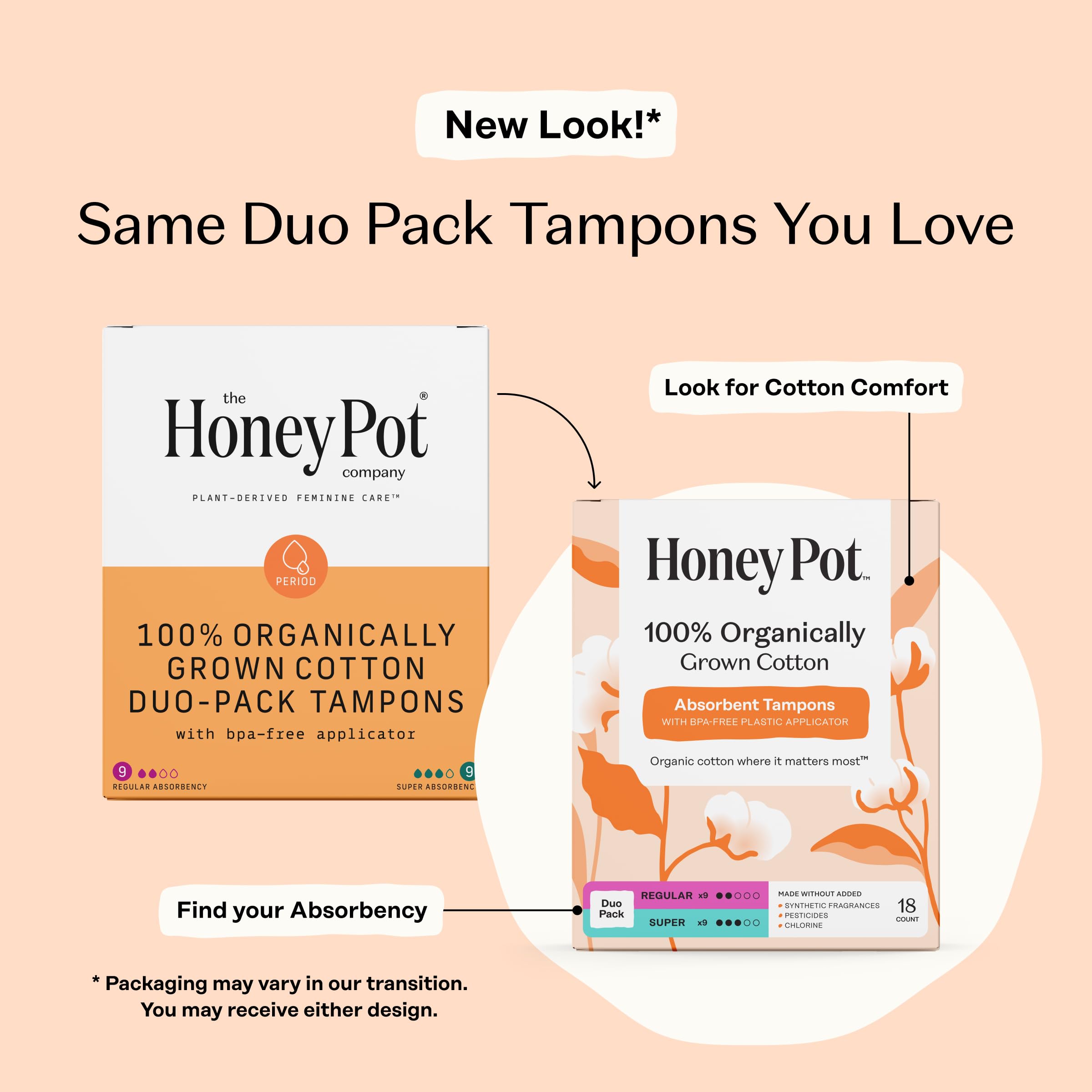 Honey Pot Organic Cotton Tampons with Bio Plastic Applicator

