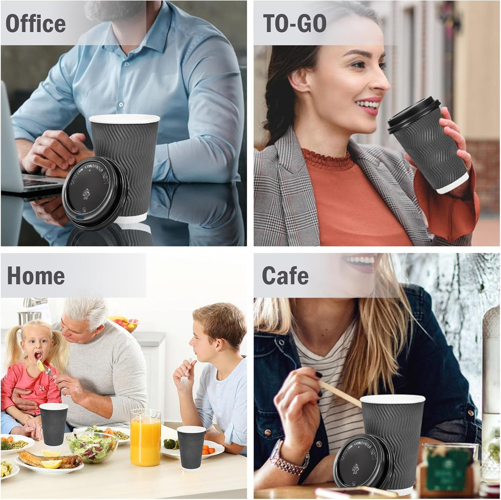 Lamosi Insulated Coffee Cups with Lids | To-Go Paper Cups

