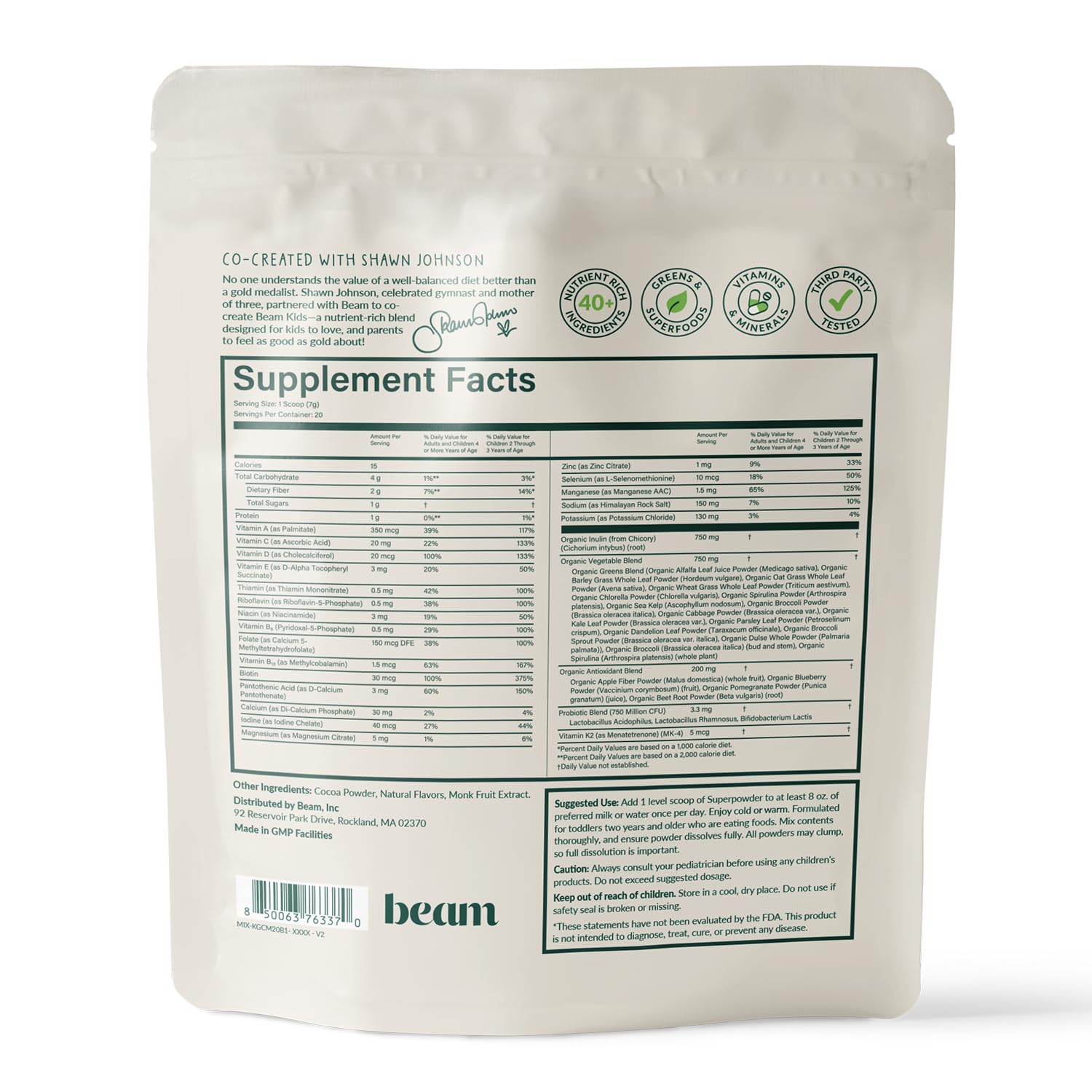 BEAM Kids Multivitamin Powder with Greens & Probiotic

