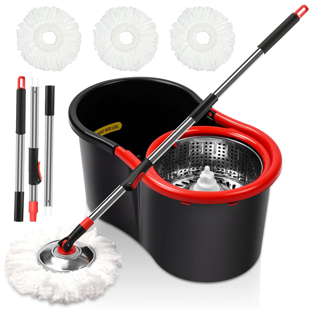 Spin Mop and Bucket Wringer System – 3 Microfiber Heads

